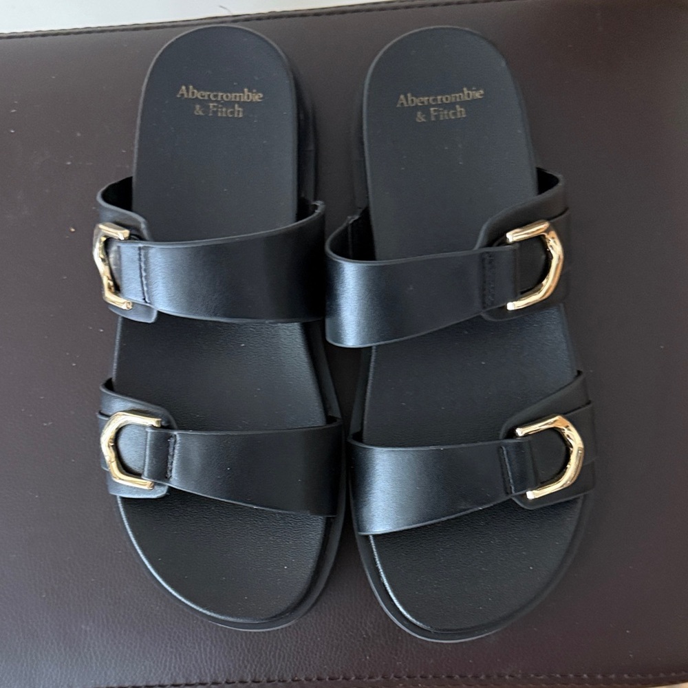 Abercrombie & Fitch Black Sandals with Gold Accents